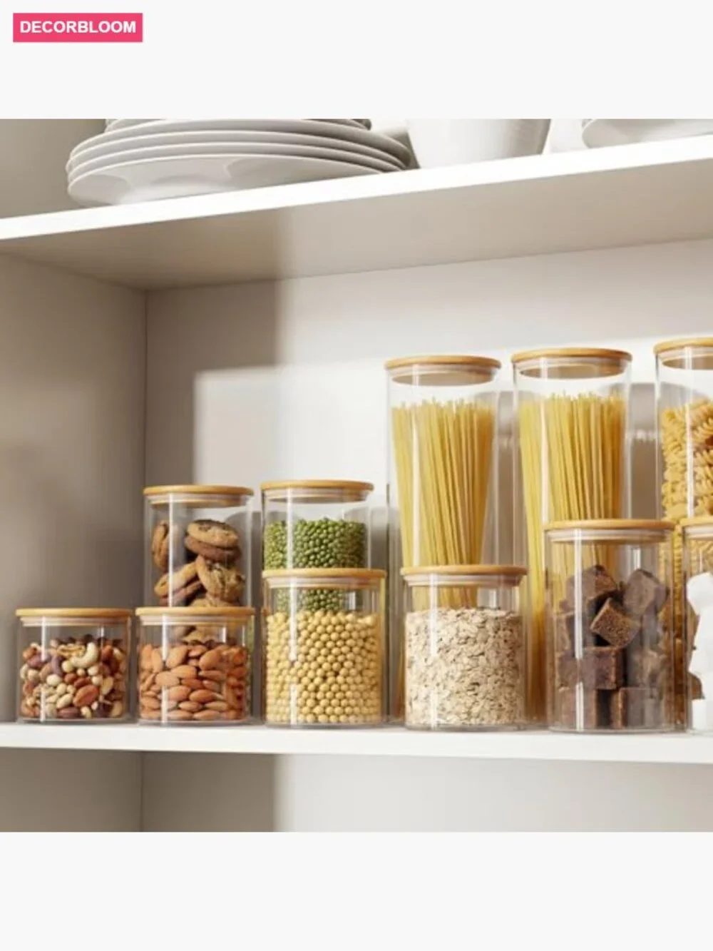 5-Pack Glass Jars with Bamboo Lids, Airtight Kitchen Canisters